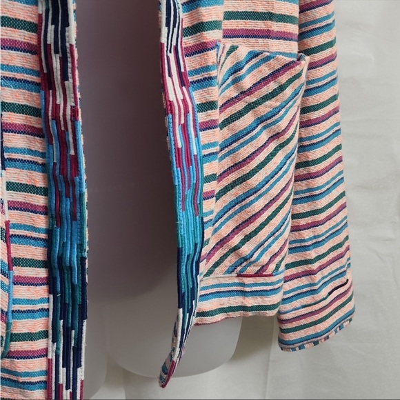 Zara Multicolor Textured Weave Jacket Striped Boho Large Blazer - Picture 7 of 12